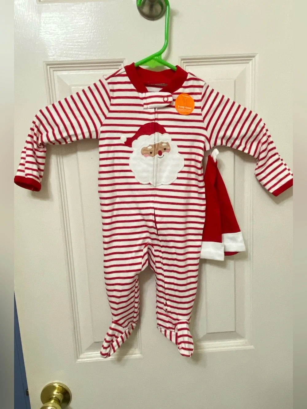 New! CARTER’S Footed Santa Stripe Baby One-Piece with Hat, Size 3 mo